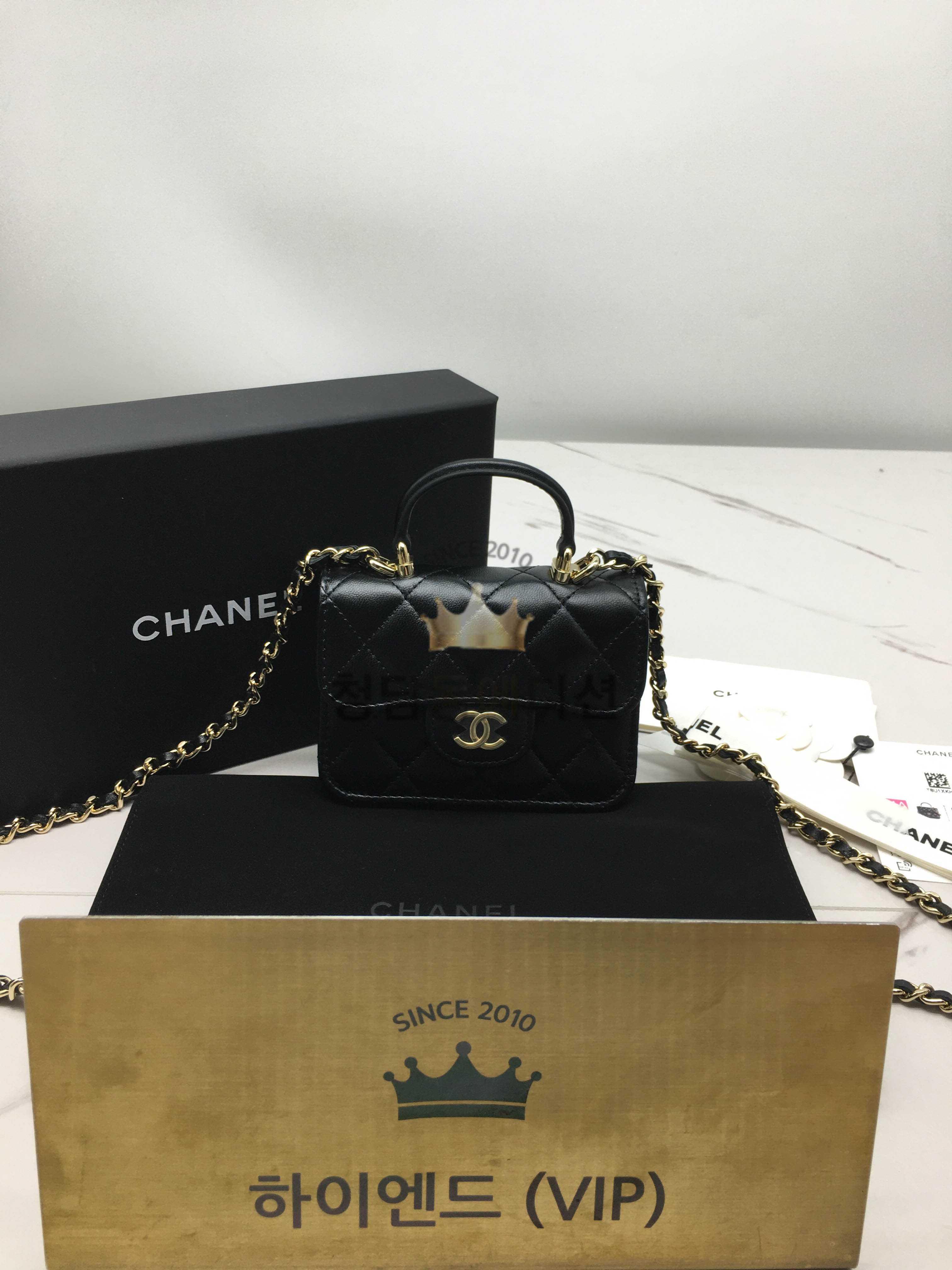 샤넬 탑핸들 플랩백 샴페인골드 / 빈티지골드 AP2200