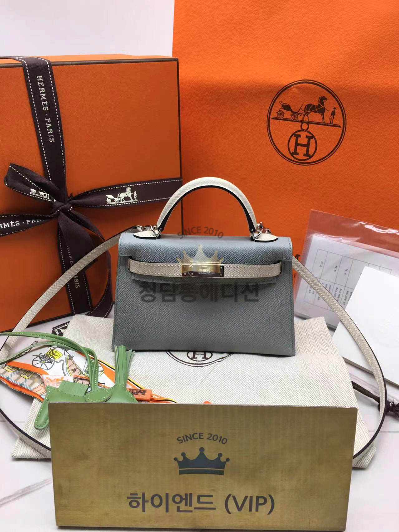 에르메스 미니 켈리2 올수공 EPSOM (컬러 블루글라시에)