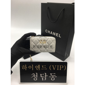 샤넬 클래식 캐비어 CC로고 키링 지퍼 카드지갑