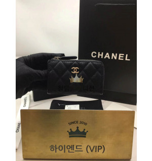 샤넬 클래식 캐비어 CC로고 키링 지퍼 카드지갑 은장