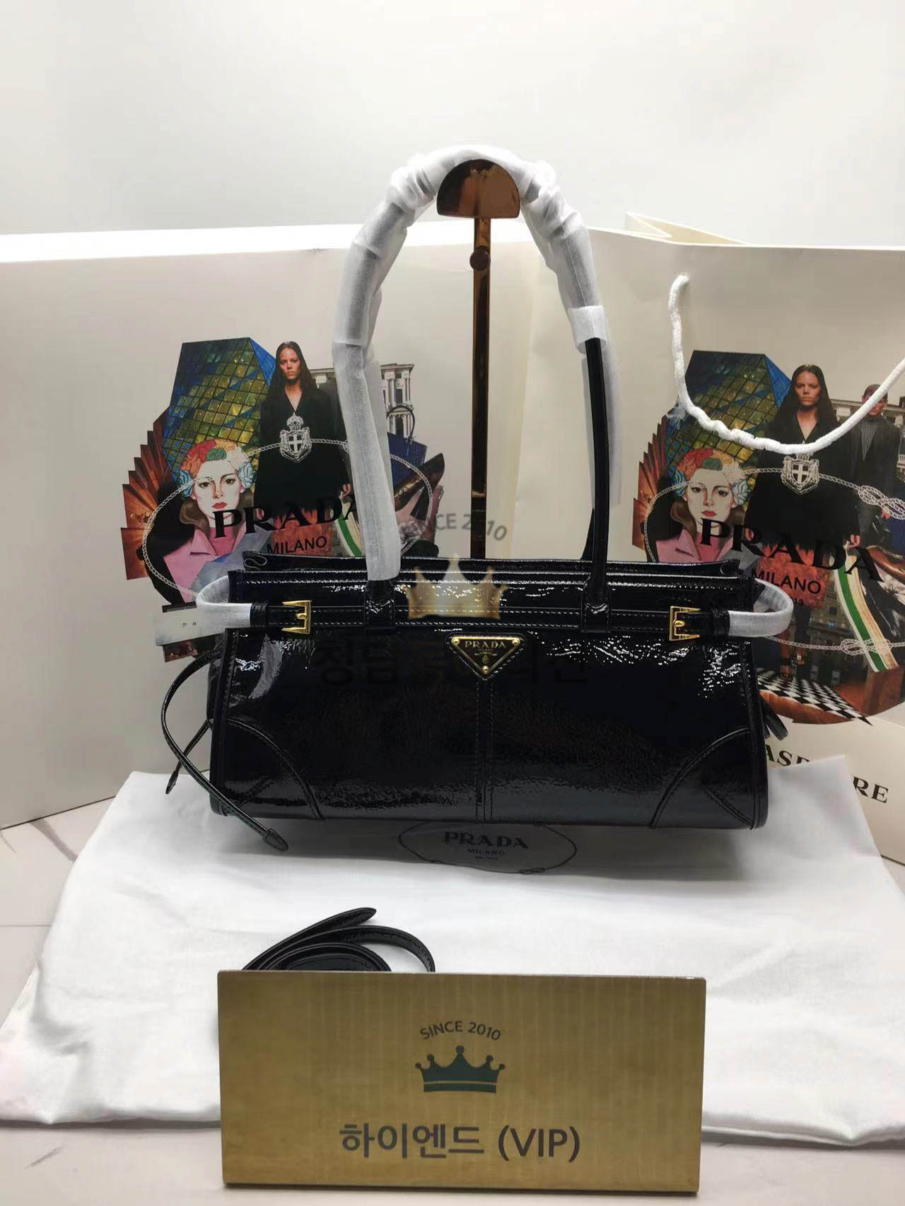 프라다 미디엄 가죽 핸드백 1BA426