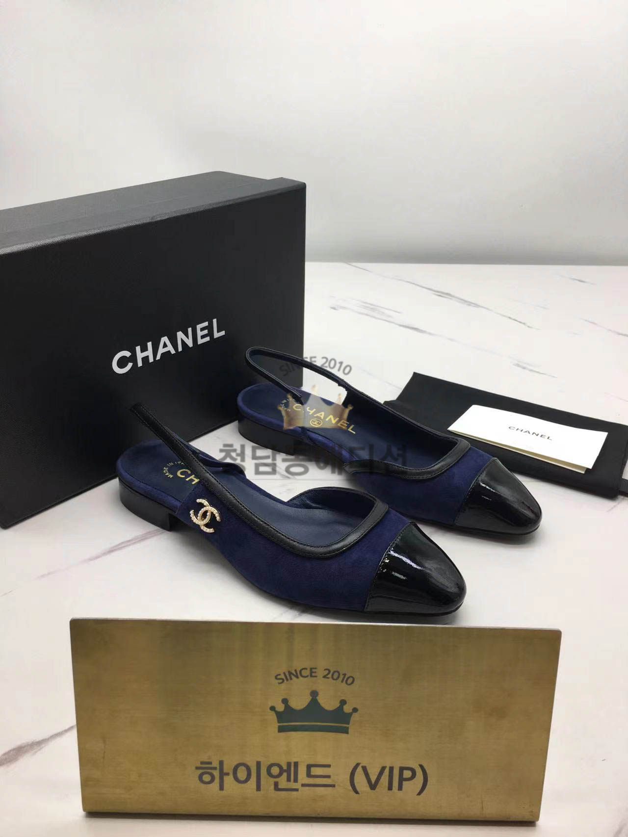 샤넬 슬링백 플랫 (컬러 네이비)