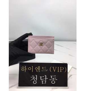 샤넬 클래식 캐비어 카드홀더 금장 (컬러 연핑크)
