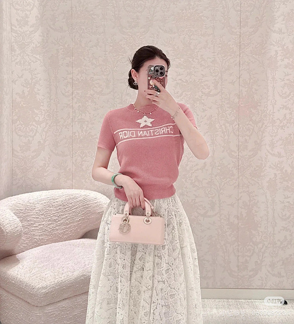 디올 캐시미어 울 니트 반팔 (컬러 연핑크, 핑크)