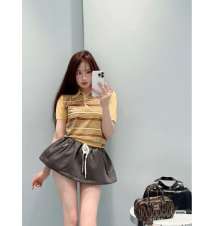 미우미우 스트라이프 반팔 니트 폴로