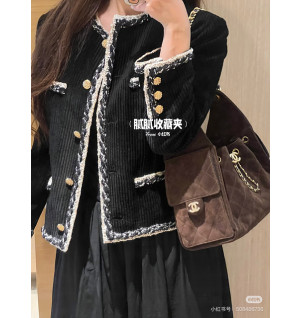 Ok(1761198243) 샤넬 블랙 벨벳 트리밍 트위드 자켓 사이즈:38