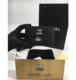 샤넬 25B CC 별 로고 캐비어 지퍼 카드지갑 (컬러 블랙)