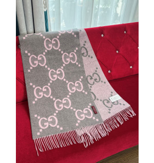 구찌 캐시미어 자카드 머플러 (컬러 그레이핑크)