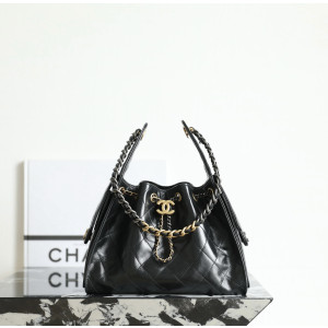 샤넬 25B 크루즈 뉴 호보백그레인드 카프스킨 스몰 (블랙 체인) (25백)