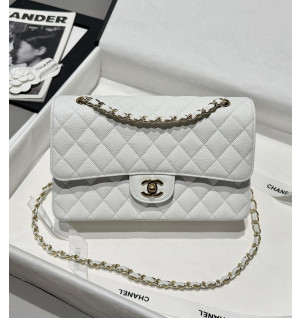 샤넬 클래식백 캐비어스킨 라이트골드 미디움 25.5cm (아웃스티칭) (금장)