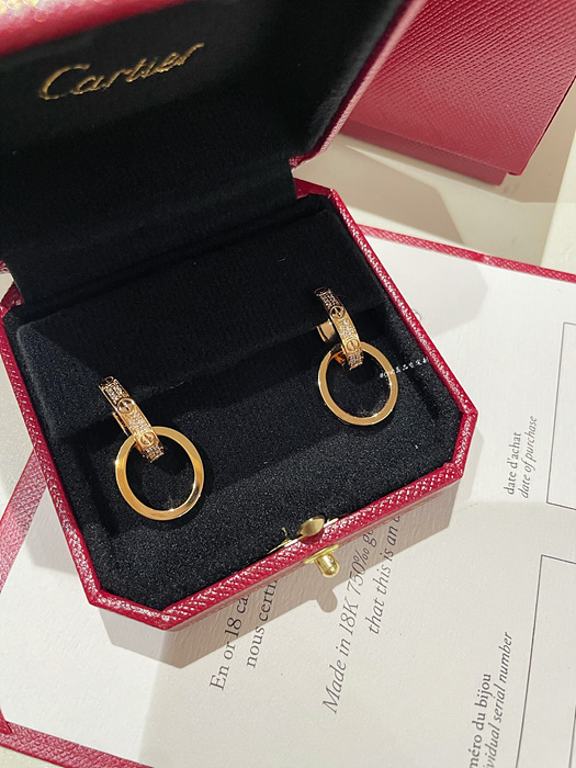 까르띠에 러브 더블 링 파베 귀걸이 (3COLOR)