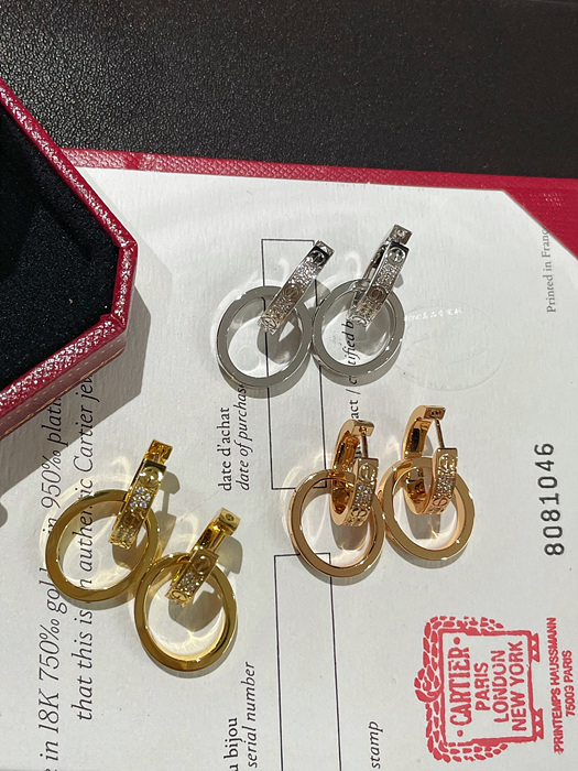까르띠에 러브 더블 링 파베 귀걸이 (3COLOR)