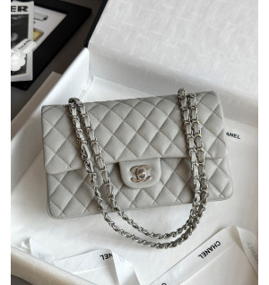 샤넬 클래식백 작은 캐비어스킨 미디움 은장 25.5cm